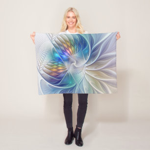 Blumenfantasie, buntes Abstraktes Fraktal Blume Fleecedecke