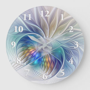 Blumenfantasie, buntes Abstraktes Fraktal Blume Große Wanduhr