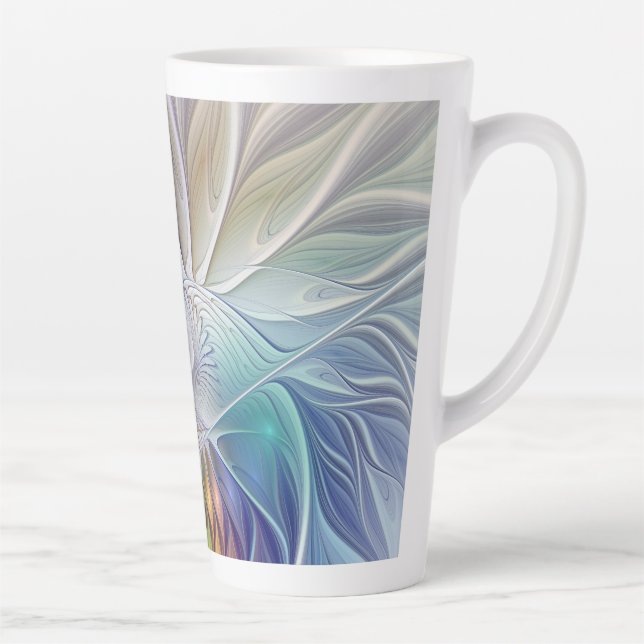 Blumenfantasie, buntes Abstraktes Fraktal Blume Milchtasse (Rechts)