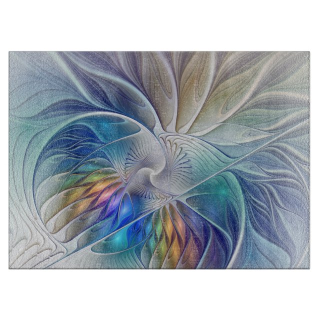 Blumenfantasie, buntes Abstraktes Fraktal Blume Schneidebrett (Vorderseite)