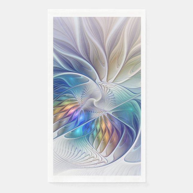 Blumenfantasie, buntes Abstraktes Fraktal Blume Serviette (Vorderseite)