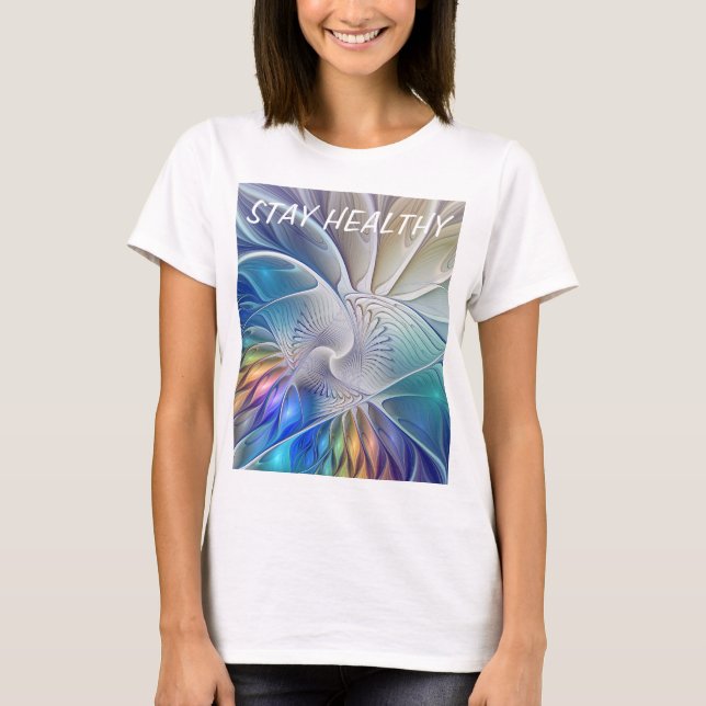 Blumenfantasie, buntes Abstraktes Fraktal Blume T-Shirt (Vorderseite)