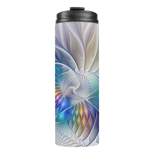 Blumenfantasie, buntes Abstraktes Fraktal Blume Thermosbecher (Vorderseite)