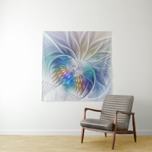 Blumenfantasie, farbenfrohe abstrakte Fraktalblume Wandteppich