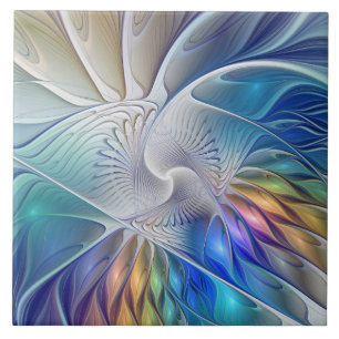 Blumenfantasie, farbenfrohe abstrakte fraktale Blu Fliese