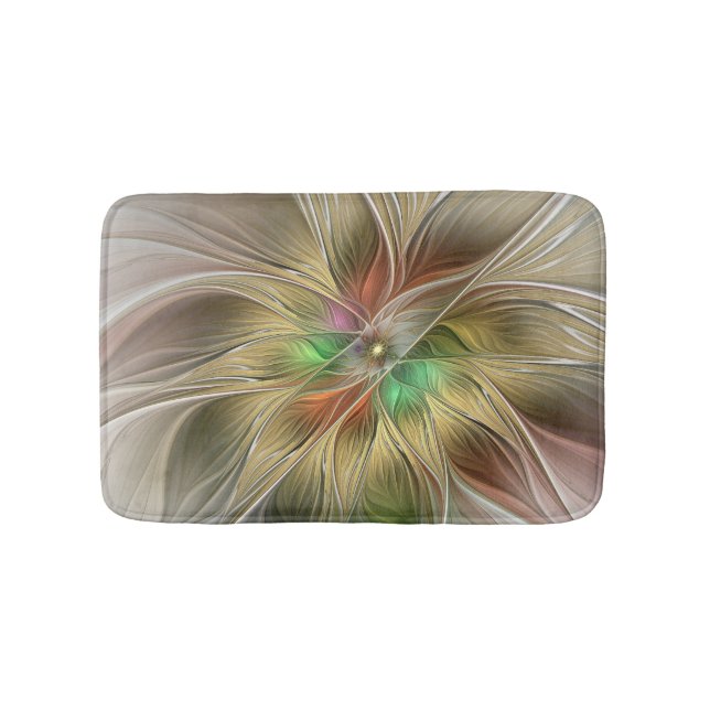 Blumenfantasie mit Gold Modernes Abstraktes Frakta Badematte (Vorderseite)