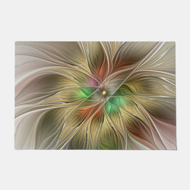 Blumenfantasie mit Gold Modernes Abstraktes Frakta Fußmatte (Vorderseite)
