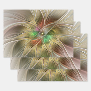 Blumenfantasie mit Gold Modernes Abstraktes Frakta Geschenkpapier Set