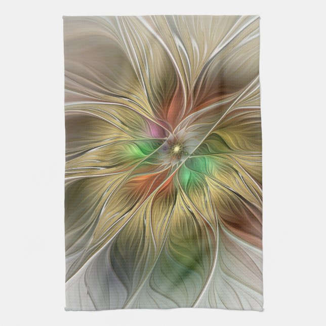 Blumenfantasie mit Gold Modernes Abstraktes Frakta Geschirrtuch (Vertikal)