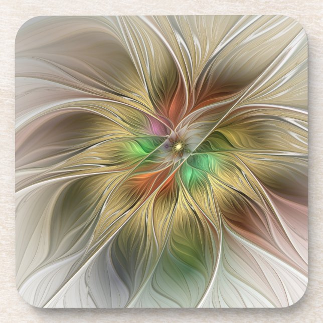 Blumenfantasie mit Gold Modernes Abstraktes Frakta Getränkeuntersetzer (Vorderseite)
