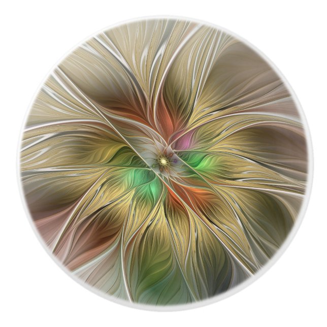 Blumenfantasie mit Gold Modernes Abstraktes Frakta Keramikknauf (Vorderseite)