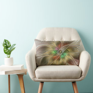 Blumenfantasie mit Gold Modernes Abstraktes Frakta Lendenkissen