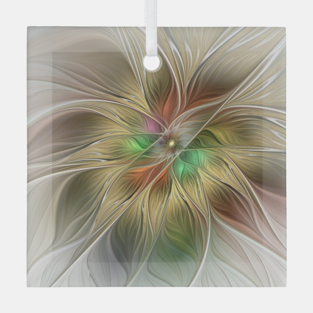 Blumenfantasie mit Gold Modernes Abstraktes Frakta Ornament Aus Glas (Vorderseite)