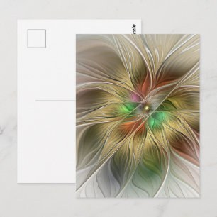 Blumenfantasie mit Gold Modernes Abstraktes Frakta Postkarte