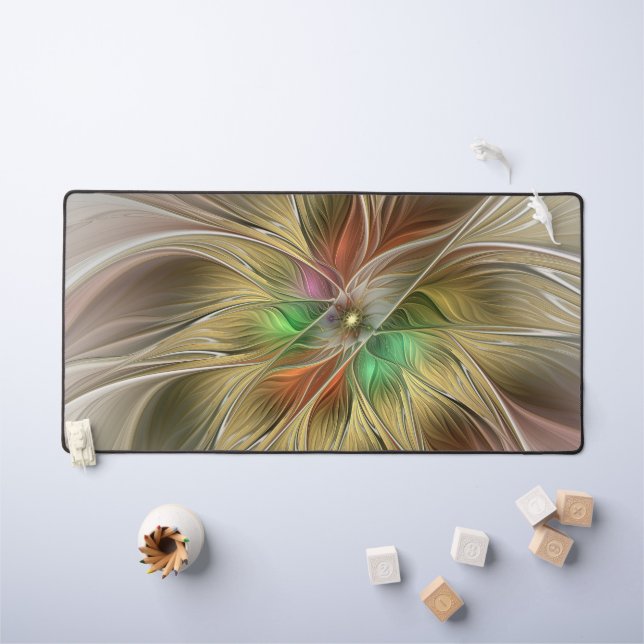 Blumenfantasie mit Gold Modernes Abstraktes Frakta Schreibtischunterlage (Kindertisch)