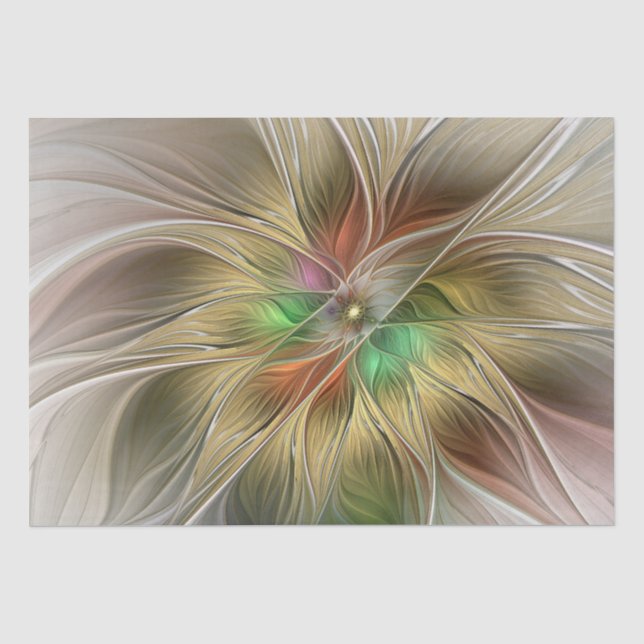 Blumenfantasie mit Gold Modernes Abstraktes Frakta Seidenpapier (Vorderseite)