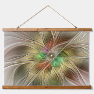 Blumenfantasie mit Gold Modernes Abstraktes Frakta Wandteppich Mit Holzrahmen