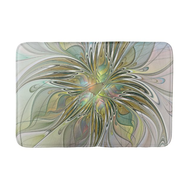 Blumenfantasie Modernes Fraktal Blume mit Gold Badematte (Vorderseite)