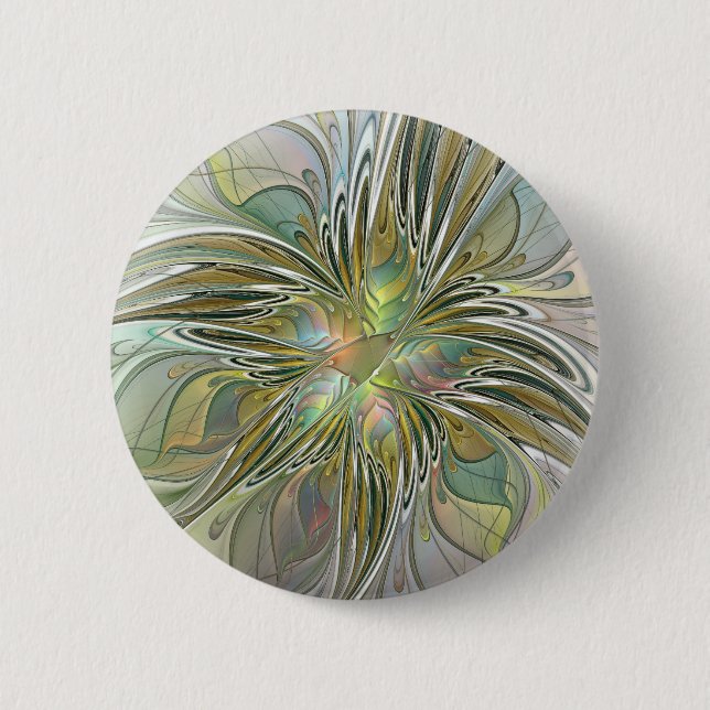 Blumenfantasie Modernes Fraktal Blume mit Gold Button (Vorderseite)