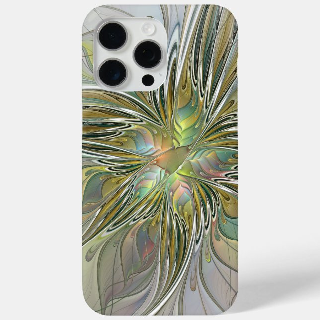 Blumenfantasie Modernes Fraktal Blume mit Gold Case-Mate iPhone Hülle (Rückseite)