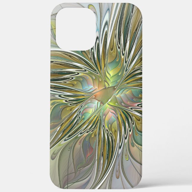 Blumenfantasie Modernes Fraktal Blume mit Gold Case-Mate iPhone Hülle (Rückseite)