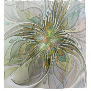Blumenfantasie Modernes Fraktal Blume mit Gold Duschvorhang