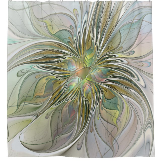 Blumenfantasie Modernes Fraktal Blume mit Gold Duschvorhang (Vorderseite)