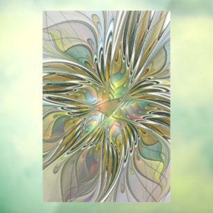 Blumenfantasie Modernes Fraktal Blume mit Gold Fensteraufkleber