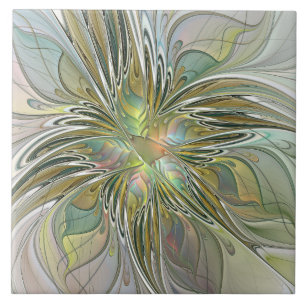 Blumenfantasie Modernes Fraktal Blume mit Gold Fliese