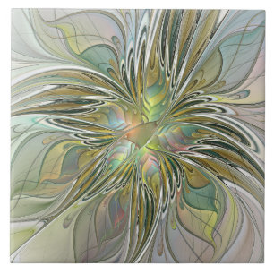 Blumenfantasie Modernes Fraktal Blume mit Gold Fliese