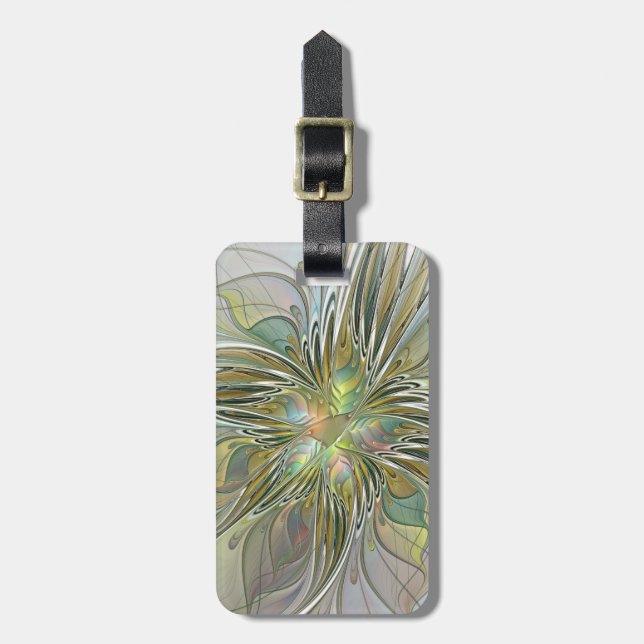 Blumenfantasie Modernes Fraktal Blume mit Gold Gepäckanhänger (Vorderseite vertikal)