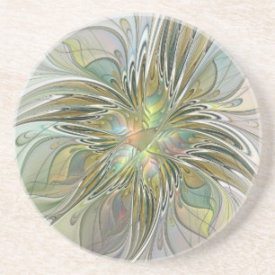 Blumenfantasie Modernes Fraktal Blume mit Gold Getränkeuntersetzer