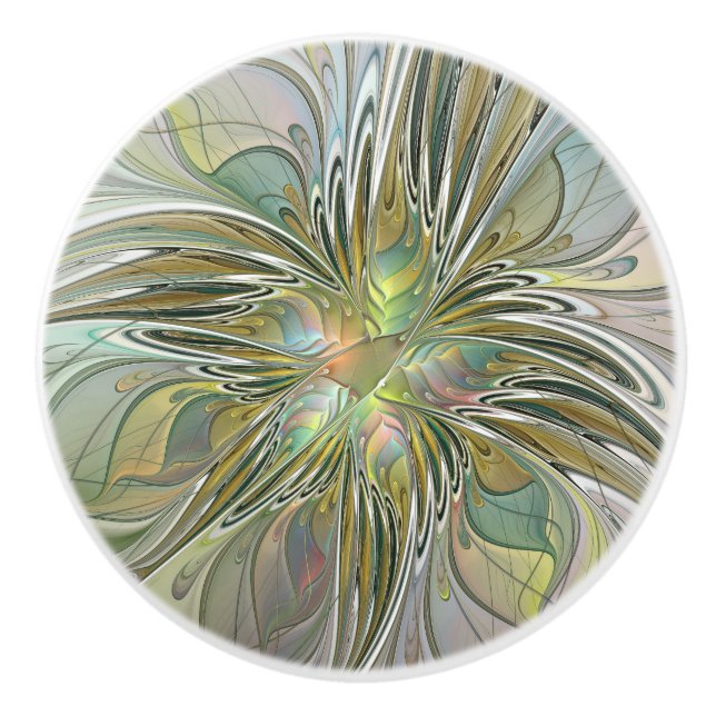 Blumenfantasie Modernes Fraktal Blume mit Gold Keramikknauf (Vorderseite)