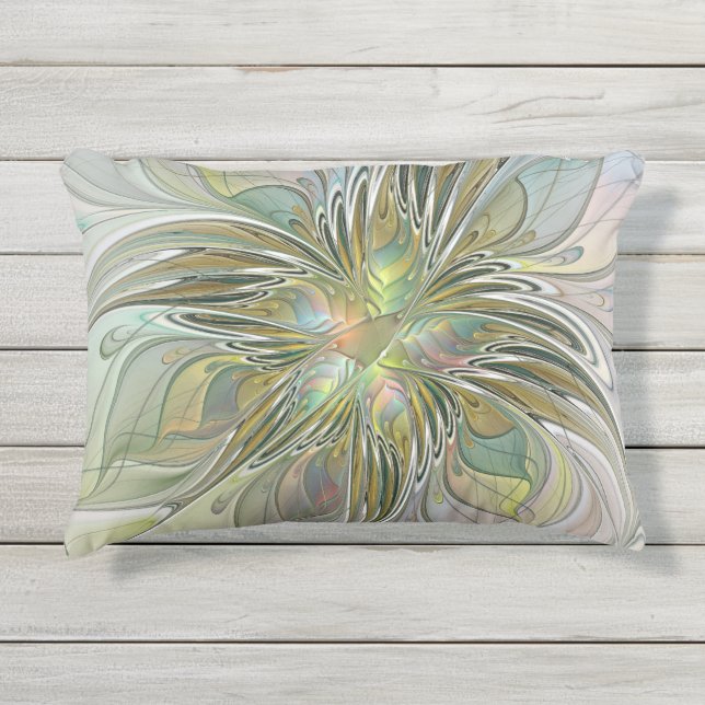 Blumenfantasie Modernes Fraktal Blume mit Gold Kissen Für Draußen (Vorderseite)