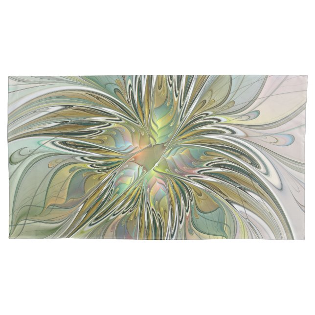 Blumenfantasie Modernes Fraktal Blume mit Gold Kissenbezug (Vorderseite)