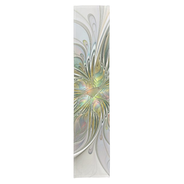 Blumenfantasie Modernes Fraktal Blume mit Gold Kurzer Tischläufer (Vorderseite)