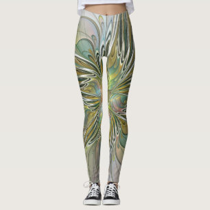 Blumenfantasie Modernes Fraktal Blume mit Gold Leggings