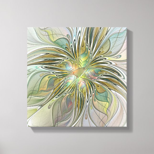 Blumenfantasie Modernes Fraktal Blume mit Gold Leinwanddruck (Vorderseite)