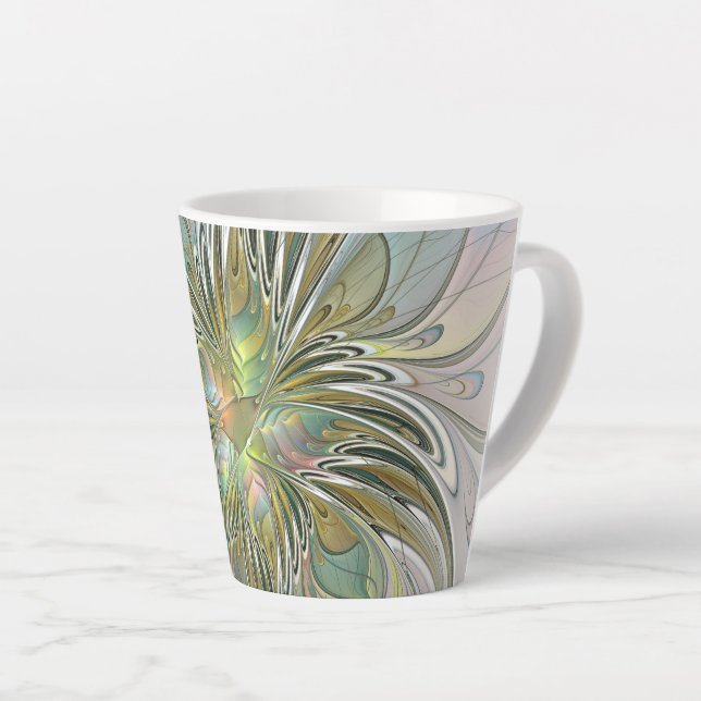 Blumenfantasie Modernes Fraktal Blume mit Gold Milchtasse (Rechte Ecke)
