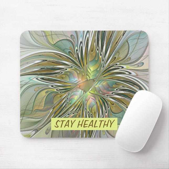 Blumenfantasie Modernes Fraktal Blume mit Gold Mousepad (Mit Mouse)
