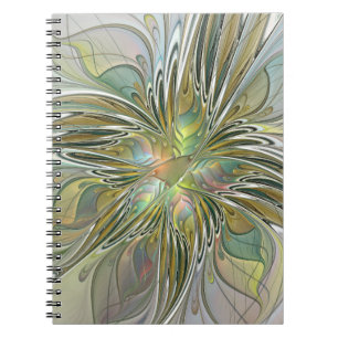 Blumenfantasie Modernes Fraktal Blume mit Gold Notizblock