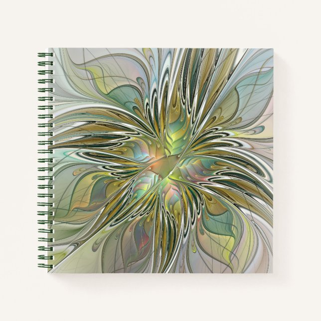 Blumenfantasie Modernes Fraktal Blume mit Gold Notizbuch (Vorderseite)