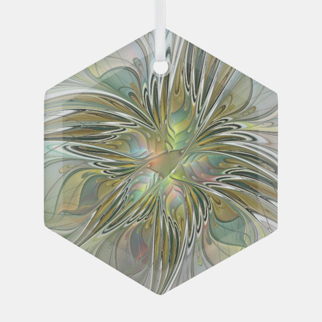 Blumenfantasie Modernes Fraktal Blume mit Gold Ornament Aus Glas (Vorderseite)