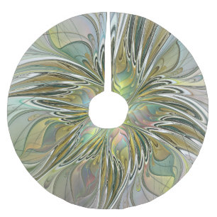Blumenfantasie Modernes Fraktal Blume mit Gold Polyester Weihnachtsbaumdecke