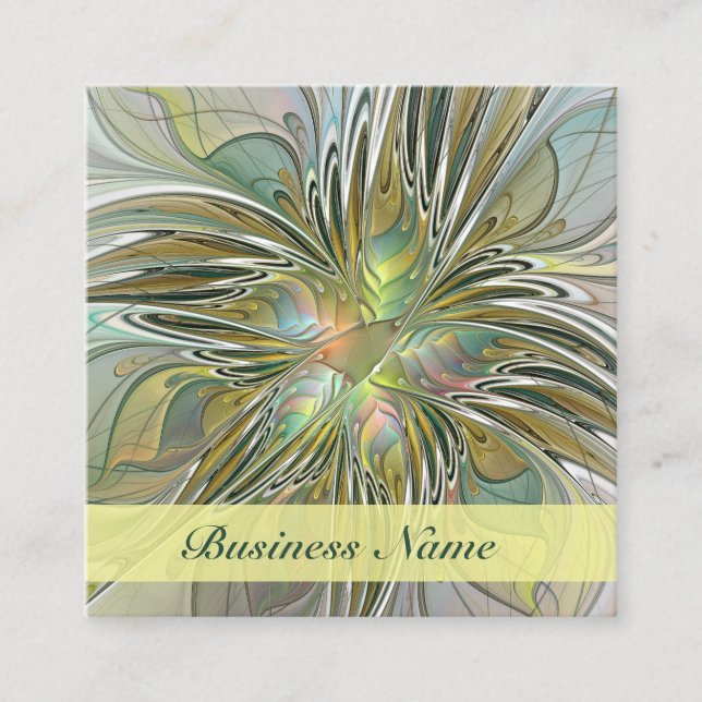 Blumenfantasie Modernes Fraktal Blume mit Gold Quadratische Visitenkarte (Vorderseite)