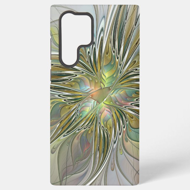Blumenfantasie Modernes Fraktal Blume mit Gold Samsung Galaxy Hülle (Rückseite)