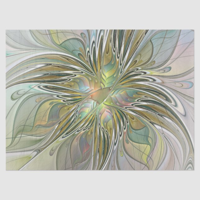 Blumenfantasie Modernes Fraktal Blume mit Gold Seidenpapier (Vorderseite)