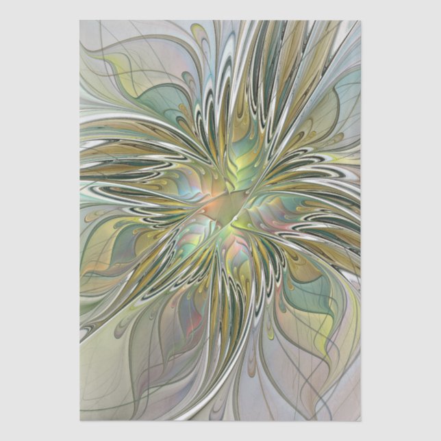 Blumenfantasie Modernes Fraktal Blume mit Gold Seidenpapier (Vorderseite)