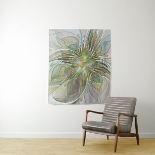 Blumenfantasie Modernes Fraktal Blume mit Gold Wandteppich