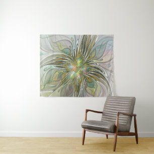 Blumenfantasie Modernes Fraktal Blume mit Gold Wandteppich